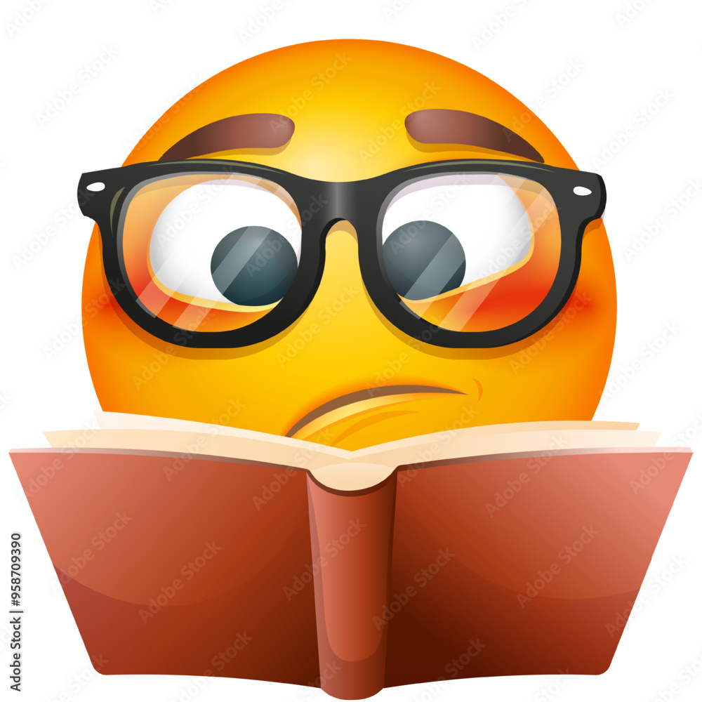 Emoji Student On White Background Emoticon With Glasses Is Reading A emoji-student-on-white-background-emoticon-with-glasses-is-reading-a