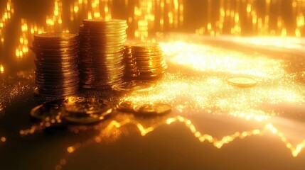 Aufkleber - A captivating scene depicting golden coins piled up, shimmering with light, representing wealth, prosperity, and financial success.