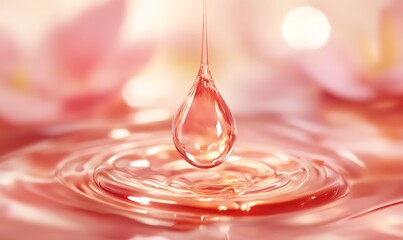 Wall Mural - Single Drop of Liquid Falling into a Pink Surface