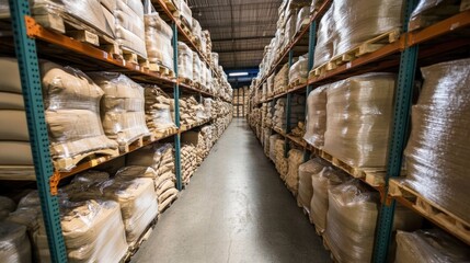 Wall Mural - Warehouse Storage Aisle with Pallets of Wrapped Goods