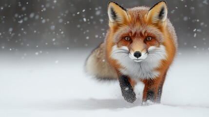 Wall Mural - Red Fox Walking Through Snow