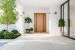 © Hitesh - Fresh and inviting entrance of a new home, showcasing a classic wooden door and a bright white wall