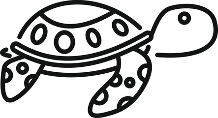 Sticker - Black and white icon of a sea turtle swimming, designed in a simple and cute cartoon style