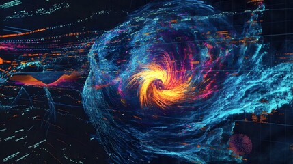 Poster - Simulated Digital Weather Map Displaying Storm Patterns and Atmospheric Conditions
