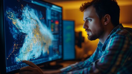 Poster - Meteorologist Interpreting Digital Weather Simulation on Map Interface