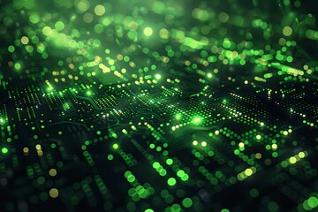 Poster - a vibrant digital representation of glowing green circuits and data flow, perfect for illustrating t