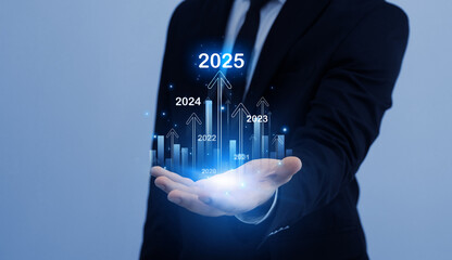 Leinwandbilder - Increase arrow graph corporate business future growth year2025. New opportunity, challenge and strategy. New plans,goals and visions in business for new year 2025.