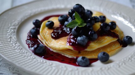 Pancake in plate with blueberry fruit