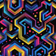 Wall Mural - digital artwork showcases dynamic and colorful pattern of interwoven geometric shapes. Design features bright primary colors and complex arrangement that adds depth and dimension.