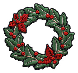 Wall Mural - embroidered holiday holly wreath, cut out - stock png.