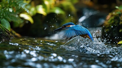 Canvas Print - A Kingfisher Diving Into Water