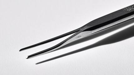 Poster - Photogram showing the detailed contours of a pair of medical forceps casting a sharp shadow on a white background Stock Photo with copy space