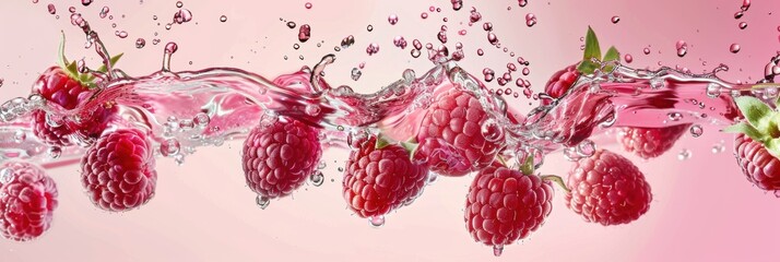 Fresh raspberry fruit with water splash