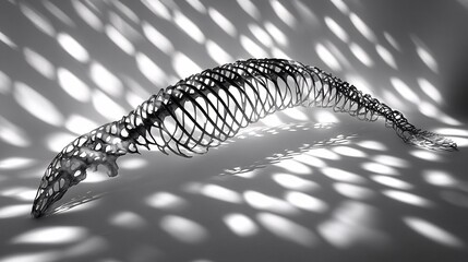 Poster - Photogram of a ribcage model laid flat casting intricate shadows on a high-contrast background Stock Photo with copy space