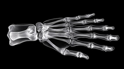 Poster - Detailed photogram of a hand skeleton model arranged to showcase the bone structure in a clear shadowy outline Stock Photo with copy space