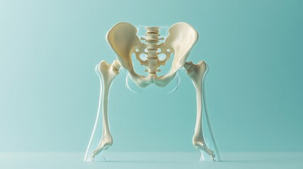 Poster - Silhouette of a pelvis model on a light-sensitive surface creating a photogram with clear sharp shadows highlighting the bone structure Stock Photo with copy space