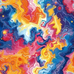 Poster - A vivid and dynamic abstract design with fluid, swirling colors including blue, yellow, red, and pink. Perfect for use in art, textile, wallpapers, or creative backgrounds.