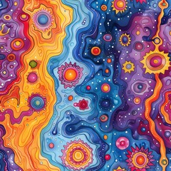 Poster - A vivid and dynamic abstract design with fluid, swirling colors including blue, yellow, red, and pink. Perfect for use in art, textile, wallpapers, or creative backgrounds.
