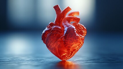 Poster - Detailed photogram of a human heart model with its shadow highlighting the intricate details of the organ Stock Photo with copy space