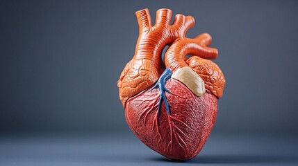 Poster - Detailed photogram of a human heart model with its shadow highlighting the intricate details of the organ Stock Photo with copy space
