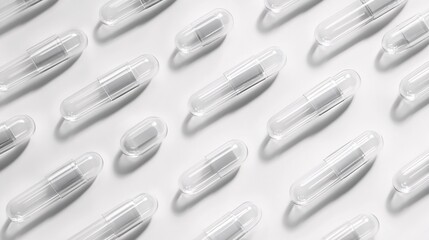 Poster - Photogram showing the outline of different shaped capsules laid out in a random pattern casting clear shadows Stock Photo with copy space