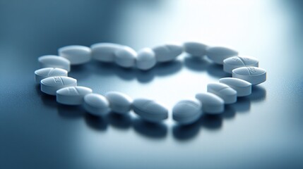 Poster - Photogram of capsules arranged to form a heart shape casting detailed shadows on a light-sensitive surface Stock Photo with copy space