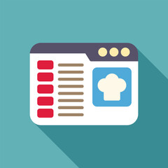 Poster - Online recipe website showing a chef hat icon, a modern, flat design illustration of an online recipe website featuring a chef hat icon, symbolizing cooking and culinary content