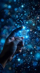 Wall Mural - magical hand conjuring glowing star in sparkling cosmic galaxy