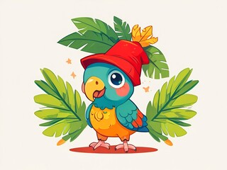 Wall Mural - Cute Parrot in a Hat