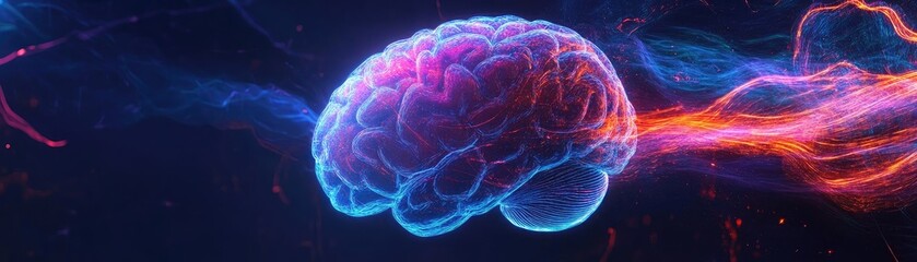 Poster - Vibrant illustration of a brain, showcasing colorful energy waves and abstract patterns, symbolizing creativity and intelligence.