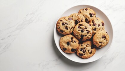 Cookies chocolate chips sweet snack dessert on plate copy space background