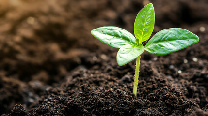 Young green plant growing in fresh soil
