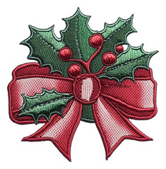 Wall Mural - holly sprig with ribbon for holidays, cut out - stock png.