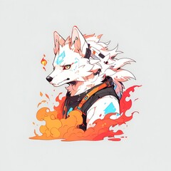 Poster - White Wolf with Orange Flames