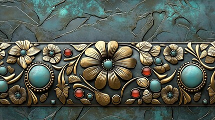 Poster - Ornate gold floral design with turquoise and red gems.