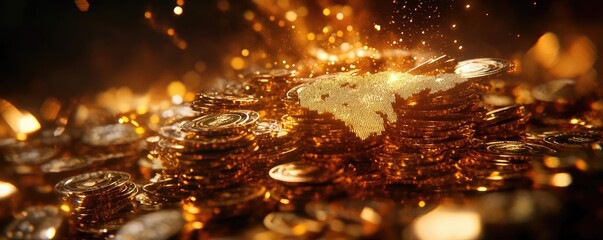 Poster - A stunning display of shimmering gold coins with a burst of light, symbolizing wealth and prosperity.