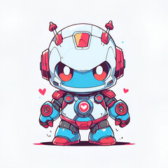 Poster - Cute Robot Character with Red Hearts