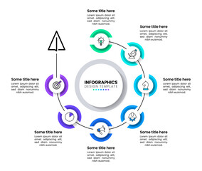 Aufkleber - Infographic template. Circle with paper plane and 7 steps