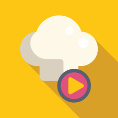 Poster - Online cooking course concept, play button with chef hat, e learning icon