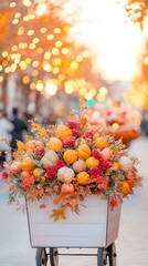 Canvas Print - Autumnal Pumpkins in a White Wagon.