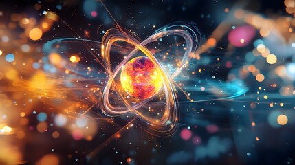 Wall Mural - 73. Digital illustration of a vibrant atom surrounded by swirling, radiant mineral molecules