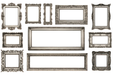 Classic silver vintage frames isolated on white background