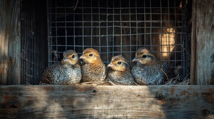 Wall Mural - Four Baby Birds in a Cage