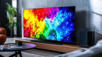 Poster - Modern Living Room with Large TV and Colorful Display