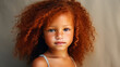 © ALA - Portrait of smiling cute African American child girl with red hair and perfect skin, creamy beige background, banner.
