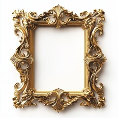 Antique carved gilded frame isolated on white background. Vintage golden rectangle frame for photo.