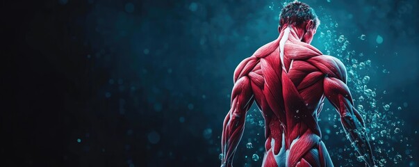 Poster - A striking depiction of toned human anatomy set against a vibrant, aquatic background, showcasing muscle structure and detail.