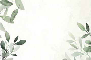 Wall Mural - Framed watercolor green leaves. Eucalyptus herbal border. Green branches on white background. Simple minimalistic design for cards, invitations, posters, save the dates, and greeting cards.