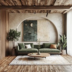 Wall Mural - Featured is a modern interior design of a living room. Contemporary home interior. This is a 3D rendering, or illustration, of the living room.