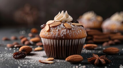 Homemade Raisin cupcake closeup view